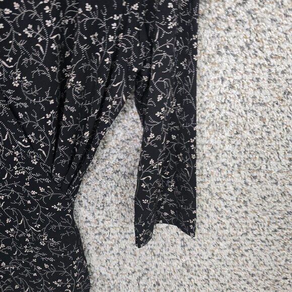 Talbots Top‎ Womens Medium Black Floral Print Surplice Neck Wrap Blouse Ladies - Picture 2 of 7